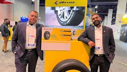Neeraj Jain, CEO, on the left, and Ashutosh Kejriwal, head of marketing, right, for JK Tyre, say the company's focus on manufacturing products in Mexico for the U.S. market will provide fast turnaround times, which they believe will be attractive to American tire dealers. Neeraj Jain, CEO, on the left, and Ashutosh Kejriwal, head of marketing, right, for JK Tyre, say the company's focus on manufacturing products in Mexico for the U.S. market will provide fast turnaround times, which they believe will be attractive to American tire dealers.