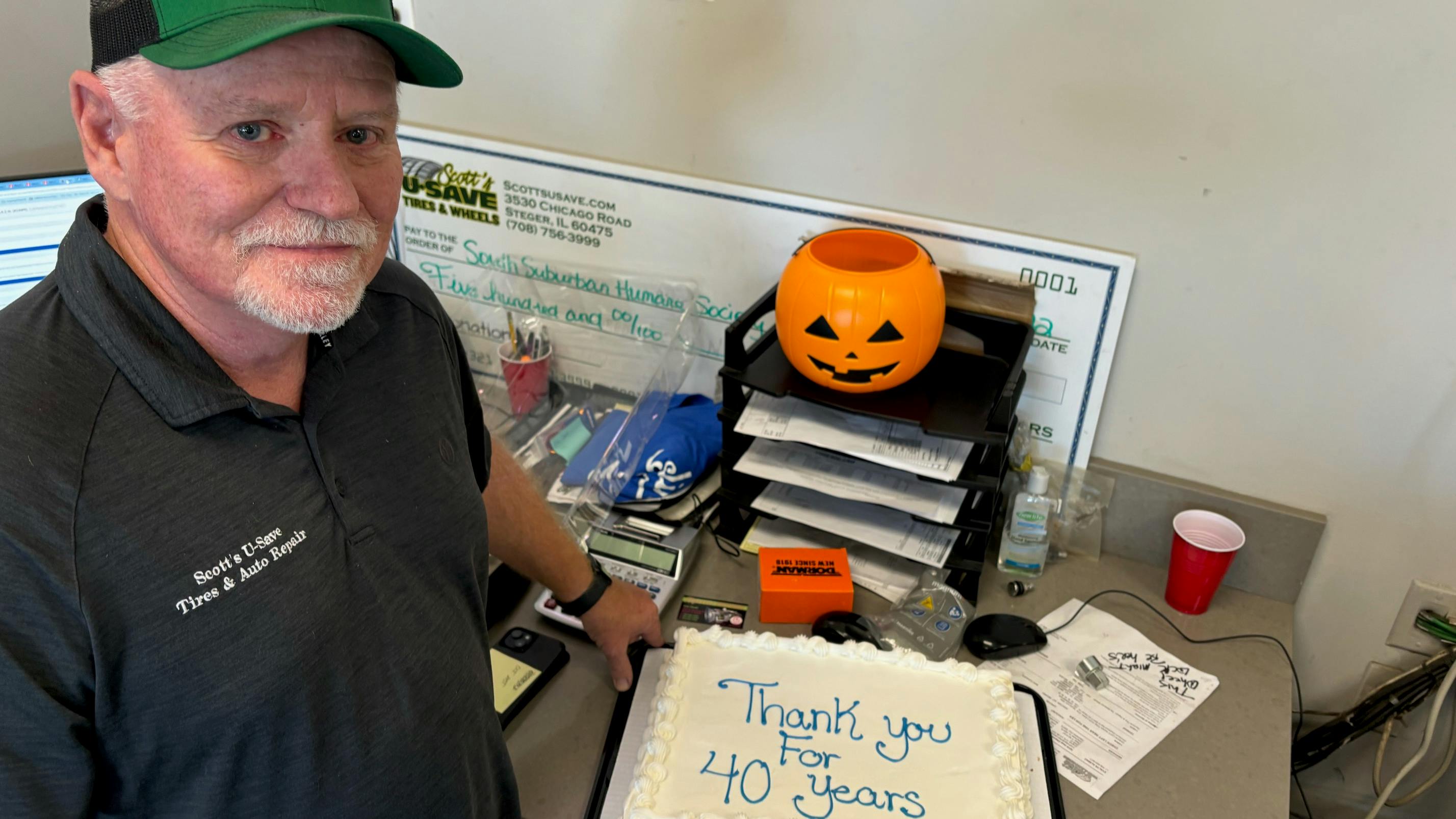 Dave Bass, service manager at Scott&rsquo;s U-Save Tire & Auto Repair store in Steiger, Ill., is celebrating his 40th anniversary with the dealership.