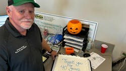 Dave Bass, service manager at Scott’s U-Save Tire & Auto Repair store in Steiger, Ill., is celebrating his 40th anniversary with the dealership. Dave Bass, service manager at Scott’s U-Save Tire & Auto Repair store in Steiger, Ill., is celebrating his 40th anniversary with the dealership.