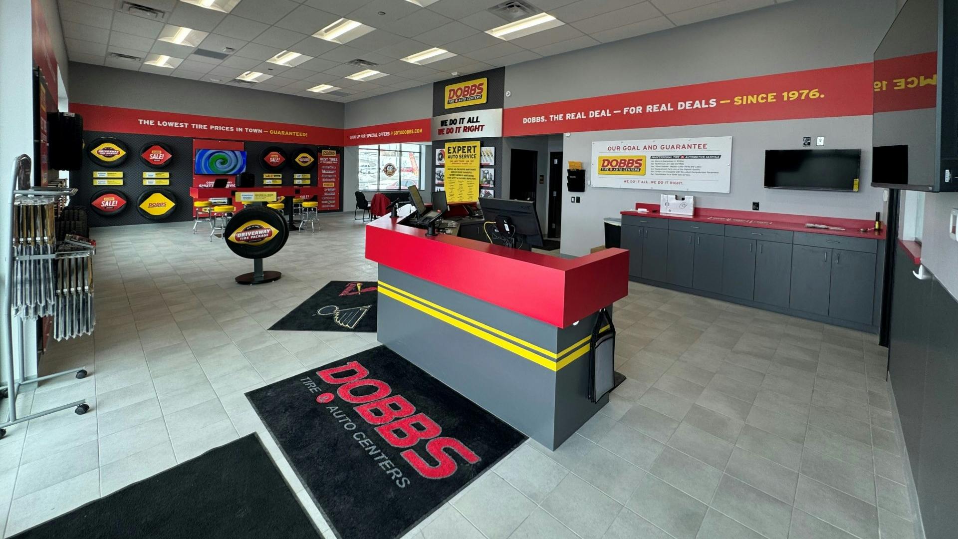 Dobbs Tire & Auto Centers' new, 8,800-square-foot store in O'Fallon, Mo., includes a large showroom and modern customer waiting area.