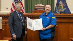 Bemis (right) received the legislative sentiment on Jan. 28 at the Maine State House in Augusta, Maine, co-sponsored by Representative Gary A. Drinkwater (left) of Milford and Representative Amy J. Roeder of Bangor. Bemis (right) received the legislative sentiment on Jan. 28 at the Maine State House in Augusta, Maine, co-sponsored by Representative Gary A. Drinkwater (left) of Milford and Representative Amy J. Roeder of Bangor.