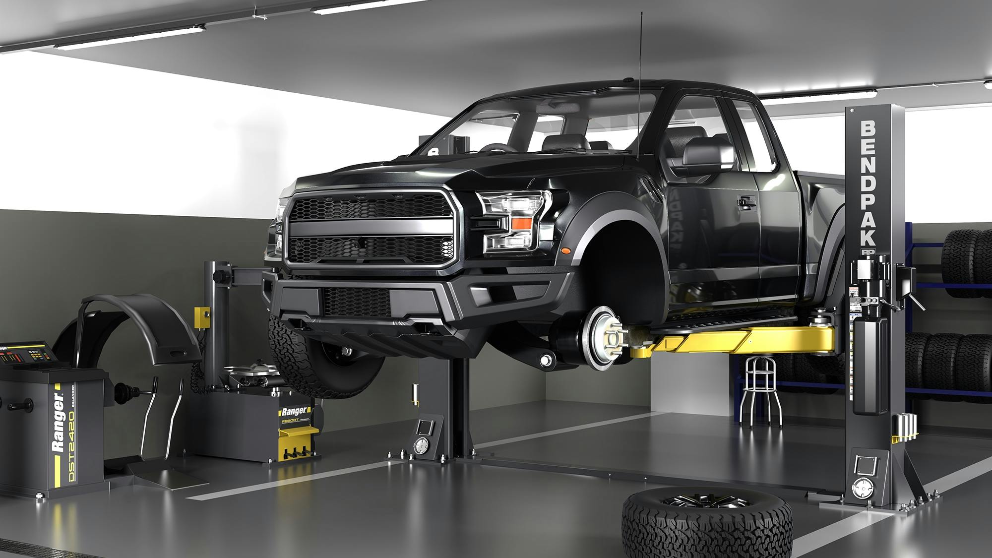 According to BendPak officials, the 12AP-SRT can raise 99% of cars, SUVs and trucks to a comfortable working height. The lift stands at 93.5 inches tall and offers a 47-inch maximum lifting height.