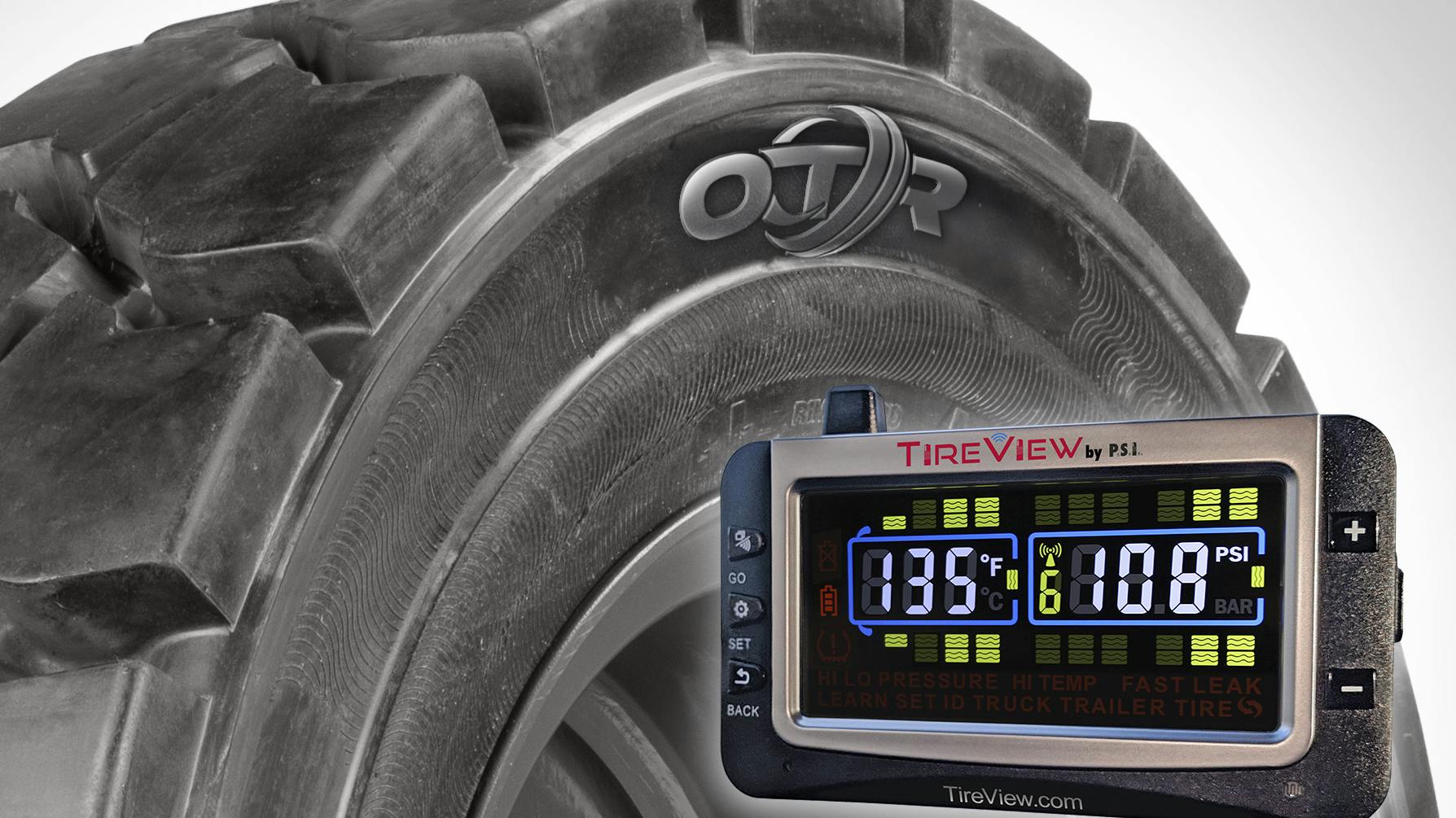 The TireView includes sensors that detect pressure and temperature in each tire. Real-time data can be viewed on an in-cab display, through a smartphone app or integrated into the dash of the vehicle.