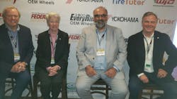 Chris Barry of the Independent Tire Dealers Group LLC and vice president of the California Tire Dealers Association moderated a panel that addressed the Right to Repair topic. [From L:R: Dick Gust, CEO of the Tire Industry Association, Debra Hamlin, TIA president, Stepan Boyajian, CTDA's president and Barry.) Chris Barry of the Independent Tire Dealers Group LLC and vice president of the California Tire Dealers Association moderated a panel that addressed the Right to Repair topic. [From L:R: Dick Gust, CEO of the Tire Industry Association, Debra Hamlin, TIA president, Stepan Boyajian, CTDA's president and Barry.)