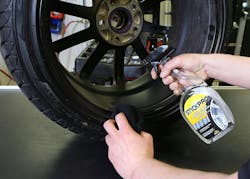 Cleaning the wheel surface before applying wheel weights is an essential practice to help ensure a secure bond, according to Dienethal. Cleaning the wheel surface before applying wheel weights is an essential practice to help ensure a secure bond, according to Dienethal.