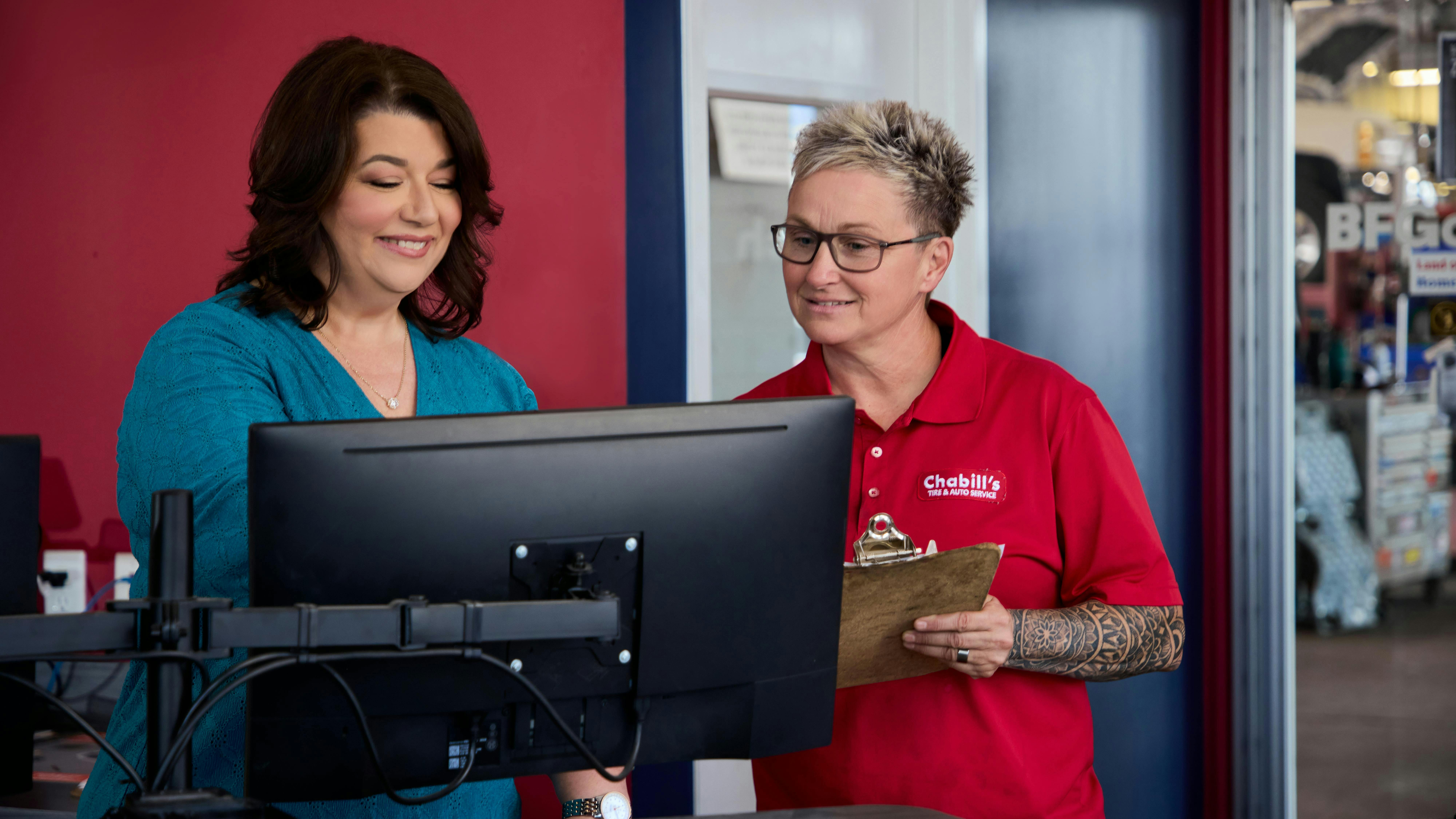 Beth Barron, CEO of Chabill's Tire & Auto (pictured left), was named MTD's Tire Dealer of the Year in 2024.