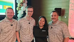 Chris Charity, vice president of sales for Continental Tire the Americas LLC (pictured, far right), told Gold Retailer meeting attendees that the program has about 2,500 dealers representing around 4,000 rooftops. (Also pictured, from left to right, Brian Beierwaltes, head of marketing for Continental; Bjoern Glaeser, head of product management for Continental; and Debbie Richards, Continental's head of programs and planning.) Chris Charity, vice president of sales for Continental Tire the Americas LLC (pictured, far right), told Gold Retailer meeting attendees that the program has about 2,500 dealers representing around 4,000 rooftops. (Also pictured, from left to right, Brian Beierwaltes, head of marketing for Continental; Bjoern Glaeser, head of product management for Continental; and Debbie Richards, Continental's head of programs and planning.)
