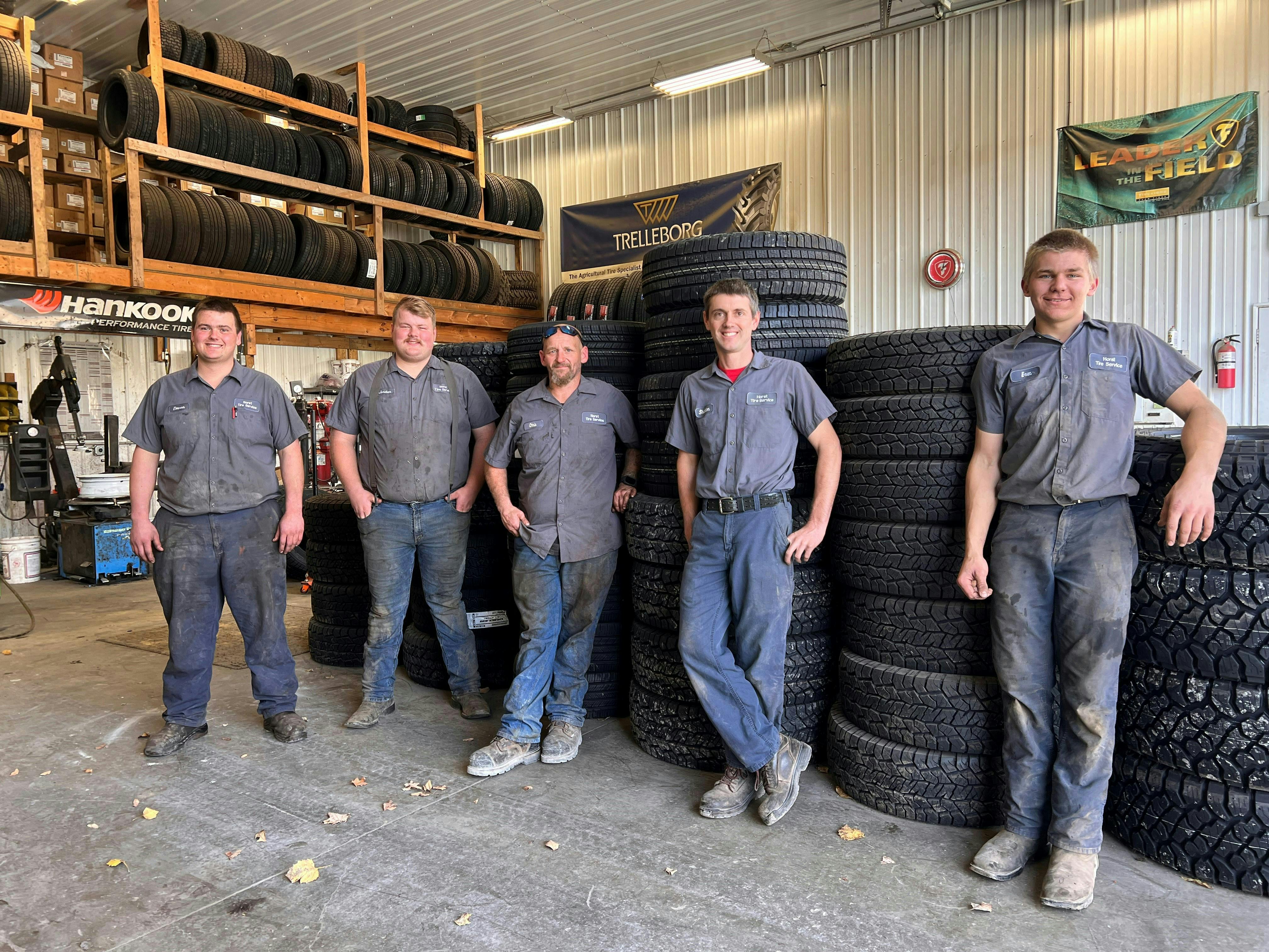 Sheldon Horst, second from right, works alongside a team of four technicians. From left, Devon VanPelt, Jordan Weaver, Chris Stewart, and at far right, Evan Ogburn.