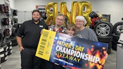 RNR Tire Express recently honored Ryan Loetscher (second from left) as part of its annual Father's Day Giveaway promotion. RNR Tire Express recently honored Ryan Loetscher (second from left) as part of its annual Father's Day Giveaway promotion.