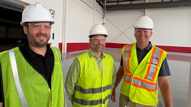 'We've taken some liberties to invest for more production and to enhance quality,' said Kyle Sinks, general manager, Americas, Technical Rubber Co. (TRC) Sinks, middle, is pictured with left, Mitch Langford, marketing manager, TRC, and Brent Klomparens, global business line leader, Tech Tire & Wheel.