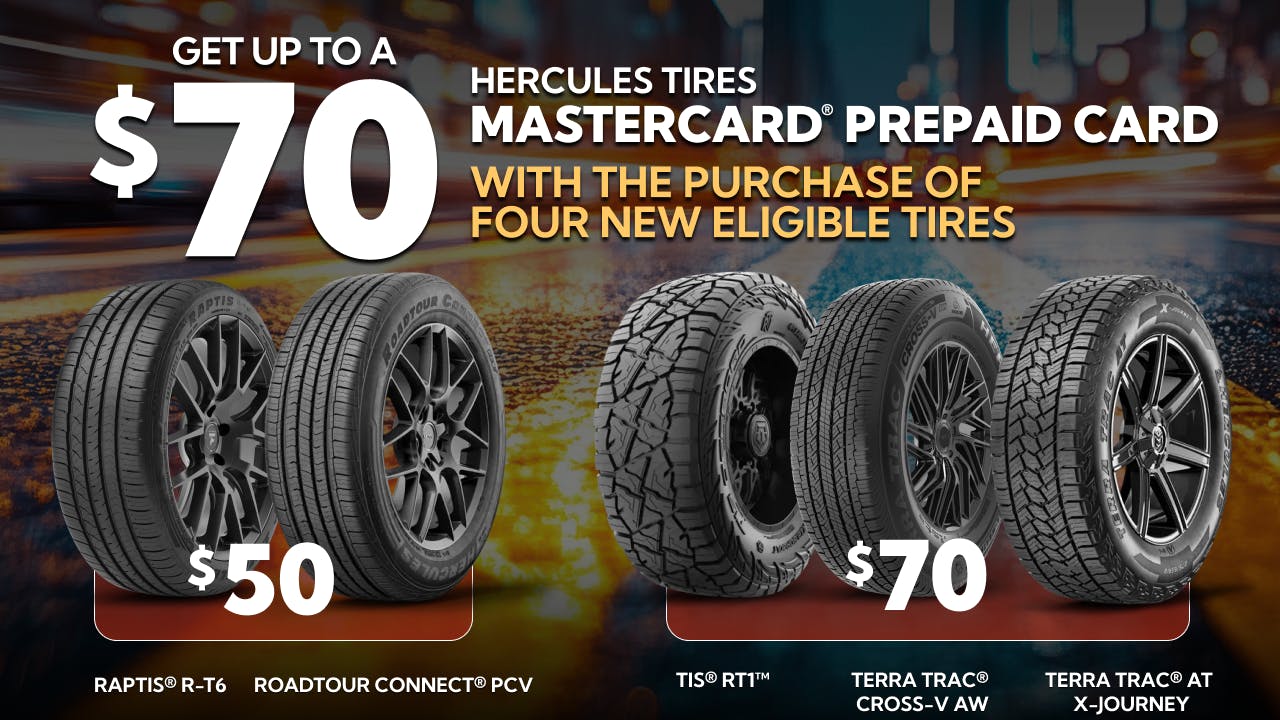 ATD's Hercules brand is offering a rebate to consumers who purchase select tires through the end of October 2025.