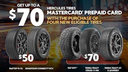 ATD's Hercules brand is offering a rebate to consumers who purchase select tires through the end of October 2025. ATD's Hercules brand is offering a rebate to consumers who purchase select tires through the end of October 2025.