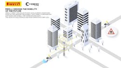 Thanks to sensors positioned inside its tread, Pirelli's Cyber Tyre measures parameters such as pressure, temperature, tread wear and load. Thanks to sensors positioned inside its tread, Pirelli's Cyber Tyre measures parameters such as pressure, temperature, tread wear and load.