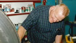 'Throughout his distinguished career, Marvin Bozarth was widely respected for his leadership and technical expertise in the tire retreading and repair industry,' say TRIB officials. (Here Bozarth is pictured at the International Tire & Rubber Association's technician training center in Louisville, Ky., in 2001.) 'Throughout his distinguished career, Marvin Bozarth was widely respected for his leadership and technical expertise in the tire retreading and repair industry,' say TRIB officials. (Here Bozarth is pictured at the International Tire & Rubber Association's technician training center in Louisville, Ky., in 2001.)