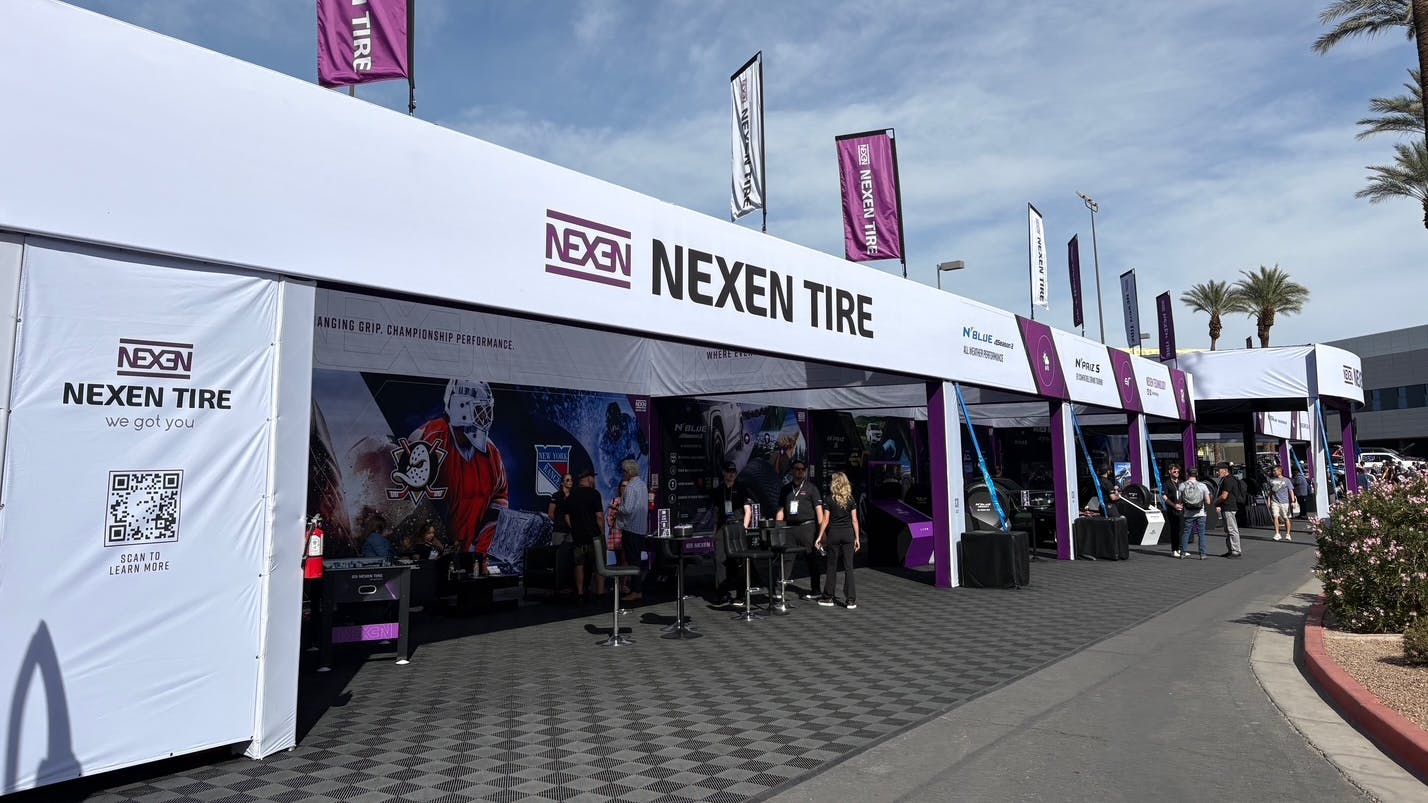Nexen enhanced 'product competitiveness through region-specific strategies tailored to local market demand,' say company officials. (PIctured, Nexen's booth at the 2025 SEMA Show.)