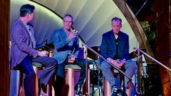 Darren Thomas, president and CEO of Sumitomo Rubber North America Inc. (pictured center at a recent meeting in Las Vegas, Nev.), told dealers that Sumitomo Rubber Industries Ltd. “bought blue sky' when it acquired Dunlop. Darren Thomas, president and CEO of Sumitomo Rubber North America Inc. (pictured center at a recent meeting in Las Vegas, Nev.), told dealers that Sumitomo Rubber Industries Ltd. “bought blue sky' when it acquired Dunlop.