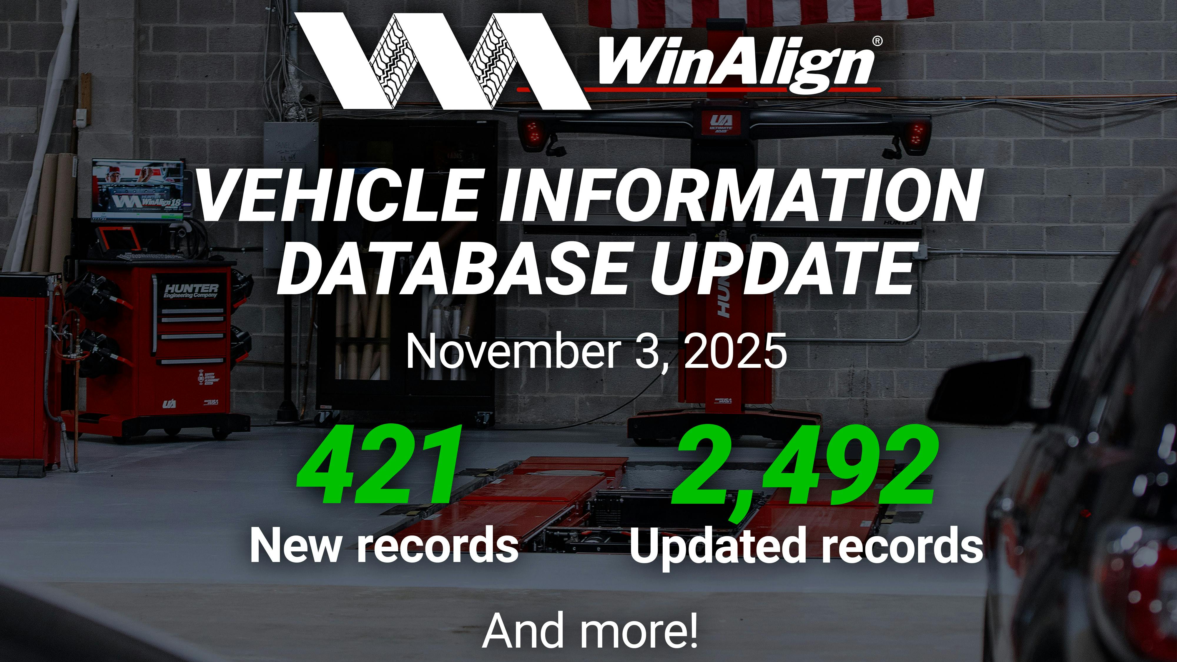 The 2026 Hunter WinAlign vehicle information database became available on Nov. 3.