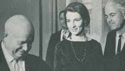 While in Moscow, Goodyear Tire & Rubber Co. President Russell DeYoung (pictured, right), found some time to examine a number of Soviet-built tires. “I saw copies of tread designs we were making in the 1930’s,” he observed. While in Moscow, Goodyear Tire & Rubber Co. President Russell DeYoung (pictured, right), found some time to examine a number of Soviet-built tires. “I saw copies of tread designs we were making in the 1930’s,” he observed.