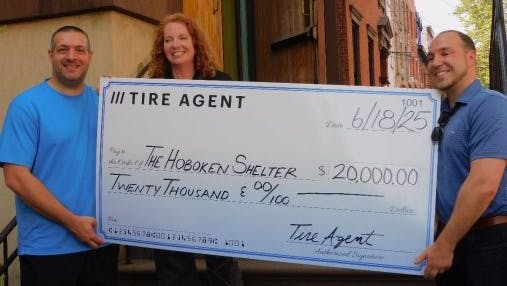 Jared Kugel, CEO of Tire Agent, makes a donation of $20,000 to The Hoboken Shelter in June.