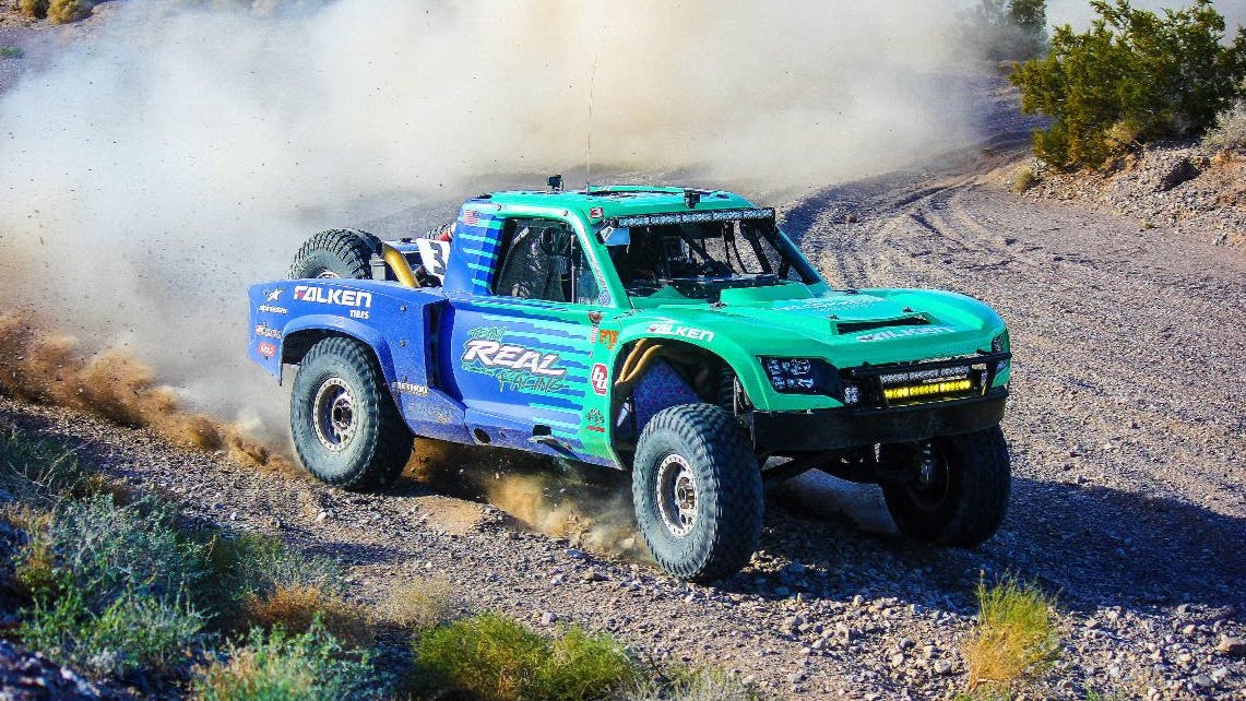 With 40-inch Falken Wildpeak Race Compound M/T01 tires, Scafuto clinched second place during the Unlimited Truck Class at the 2025 Desert Showdown.