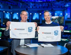 Mike McCarley, co-founder of TGL, and Rob Williams, CEO of Hankook Tire North America, show off their multi-year partnership at the opening of TGL Season 2. Mike McCarley, co-founder of TGL, and Rob Williams, CEO of Hankook Tire North America, show off their multi-year partnership at the opening of TGL Season 2.