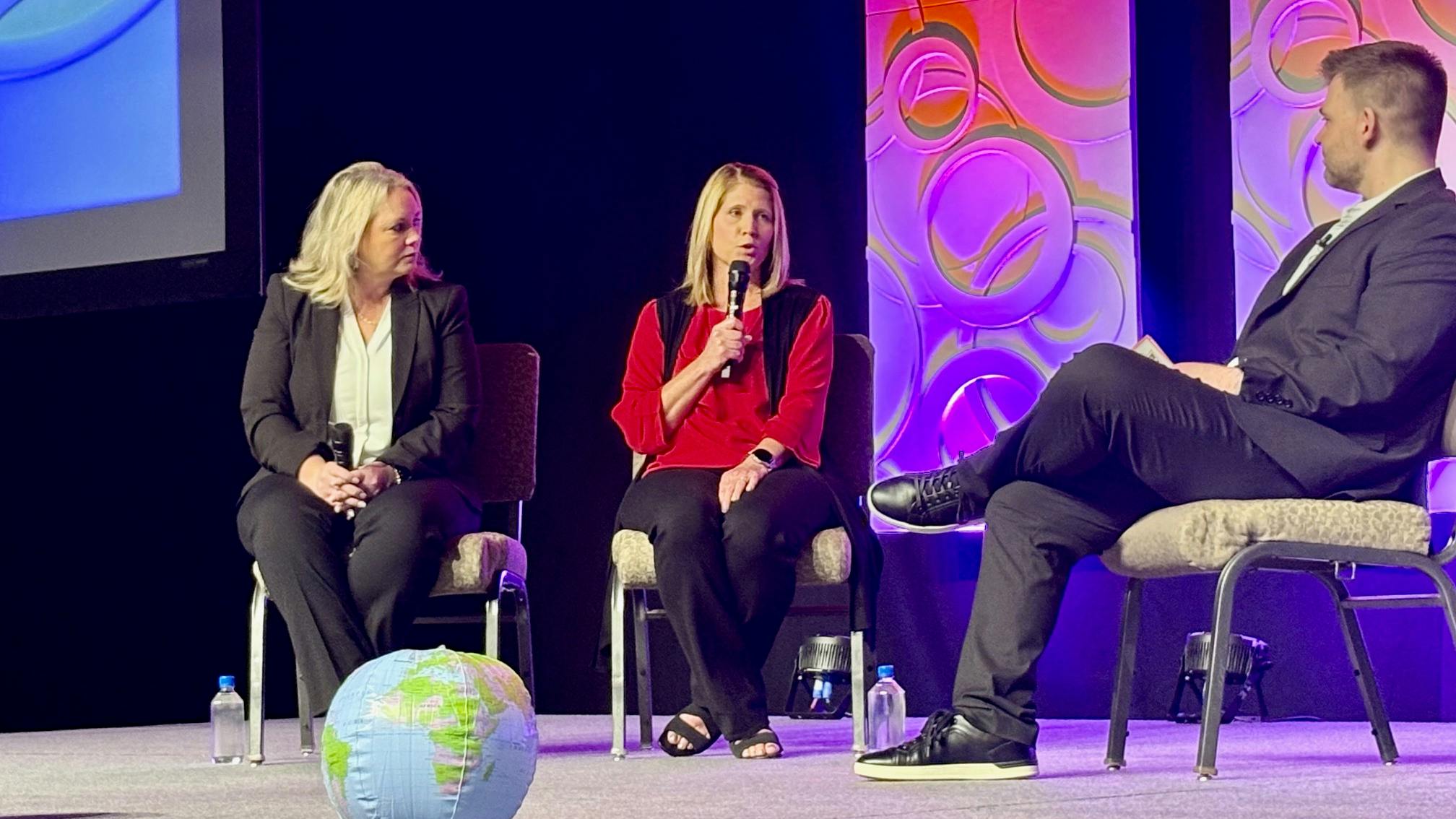 During an onstage Q&A session, Cheryl Gossard, president of K&M Tire Inc., and Lindsey Beer, chief strategy officer, Best-One Tire (pictured, left), discussed how the K&M Tire/Zurcher Tire Inc. deal will benefit the companies' customers.