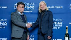 John Yoon, Kumho Tire U.S.A. senior vice president of marketing, and Melissa Eickhoff, CEO of the Pikes Peak Hill Climb, shake hands during a signing ceremony for the Kumho Tire Gaining Traction Program on January 28, 2026. John Yoon, Kumho Tire U.S.A. senior vice president of marketing, and Melissa Eickhoff, CEO of the Pikes Peak Hill Climb, shake hands during a signing ceremony for the Kumho Tire Gaining Traction Program on January 28, 2026.