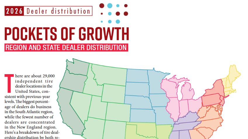 MTD's 2026 Facts Issue provides a detailed look at tire dealer distribution by region and state.