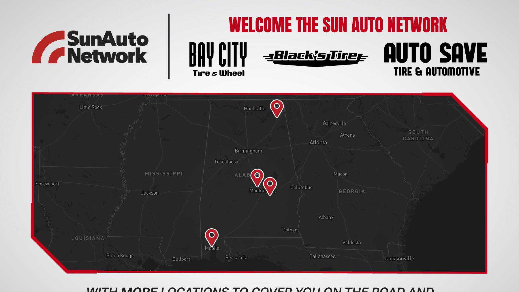All four recently acquired Black's Tire & Auto Save and Bay City Tire & Wheel locations 'will operate as part of the Sun Auto Network,' say Sun Auto Tire & Service Inc. officials.