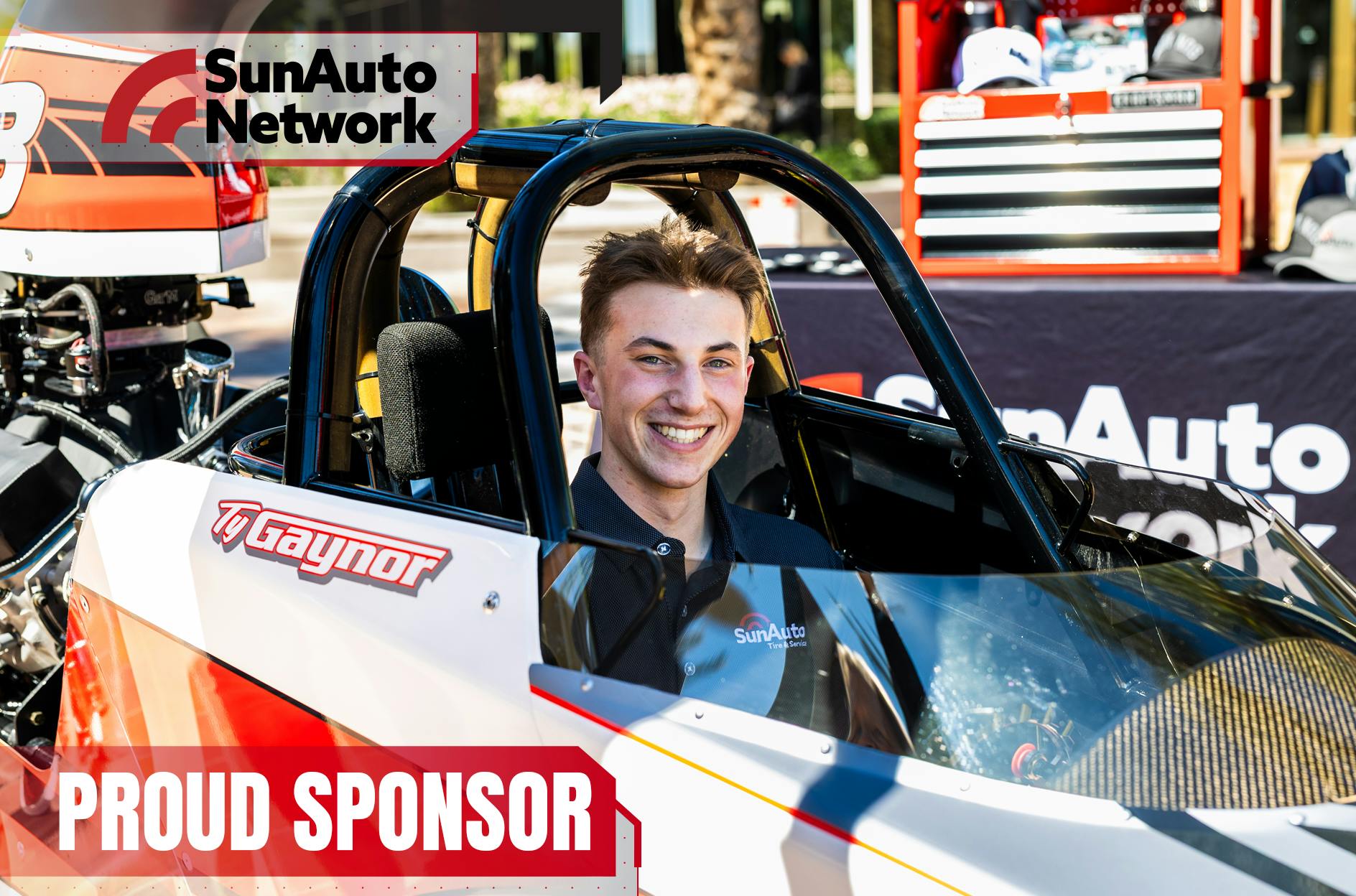 Sun Auto leaders say the partnership with Ty Gaynor (pictured) is a natural extension of the company's roots in automotive service and its connection to performance at every level.