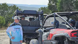 Radial ATV tires represent a small but fast-growing portion of the overall ATV market, which is why American Omni Trading Co. (AOT) decided that now is the time to introduce its two new products, said AOT President Chris Brackin (pictured on left, talking with guests at a recent ride-and-drive event in Texas.) Radial ATV tires represent a small but fast-growing portion of the overall ATV market, which is why American Omni Trading Co. (AOT) decided that now is the time to introduce its two new products, said AOT President Chris Brackin (pictured on left, talking with guests at a recent ride-and-drive event in Texas.)