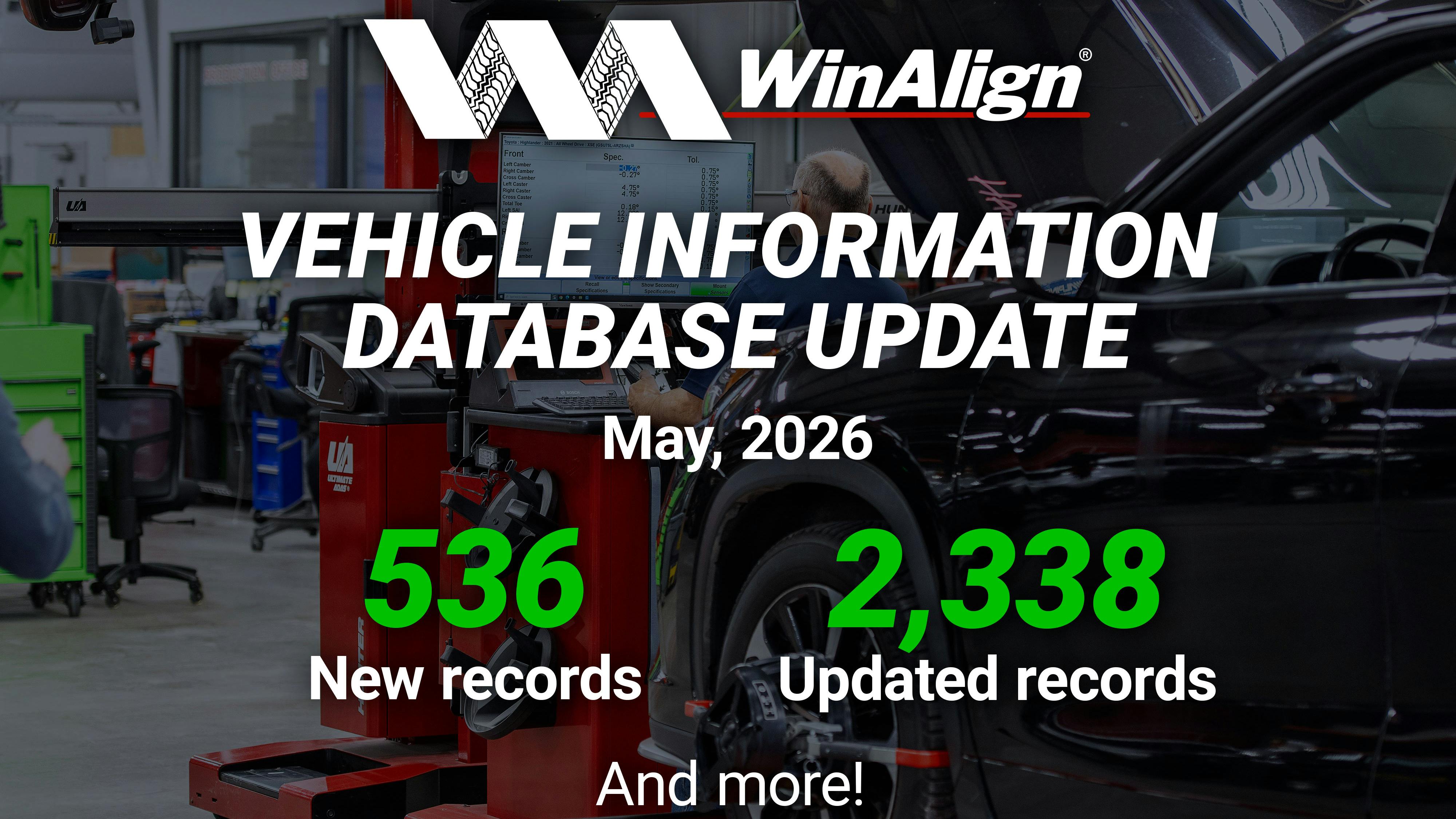 The new vehicle information database update release from Hunter Engineering Co. is now available.