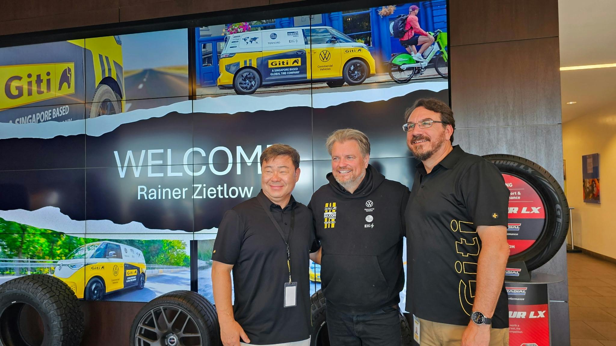 Pictured (from left to right) is Kenny Lee, Giti Tire's vice president of sales, Rainer Zietlow, Guinness World Record holder and Michael Markoff, Giti Tire's executive vice president of sales and marketing.