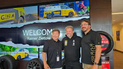 Pictured (from left to right) is Kenny Lee, Giti Tire's vice president of sales, Rainer Zietlow, Guinness World Record holder and Michael Markoff, Giti Tire's executive vice president of sales and marketing. Pictured (from left to right) is Kenny Lee, Giti Tire's vice president of sales, Rainer Zietlow, Guinness World Record holder and Michael Markoff, Giti Tire's executive vice president of sales and marketing.