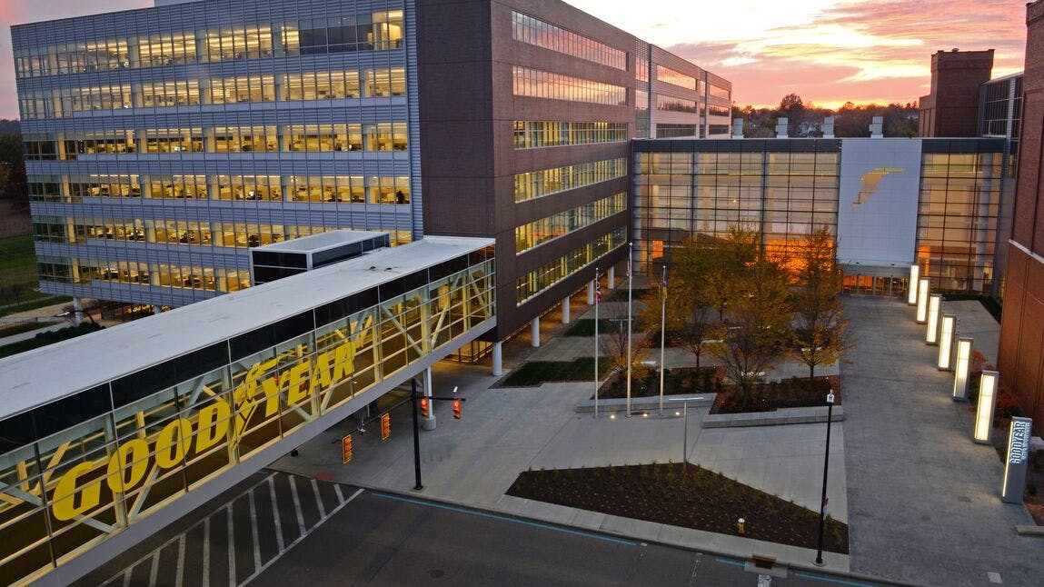 Goodyear Tire & Rubber Co. recently disclosed financial ramifications of the closing of its consumer tire plant in Fayetteville, N.C., which will occur next year. (Pictured, Goodyear's global headquarters in Akron, Ohio.)