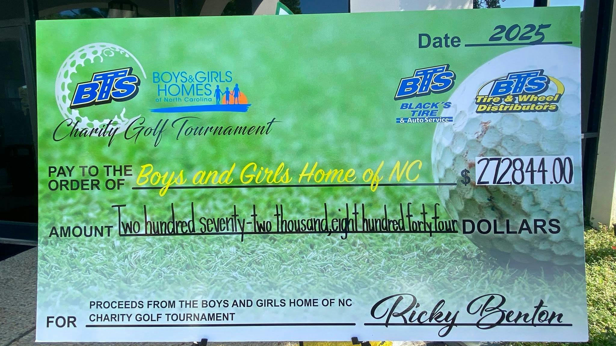 BTS Charity Golf Tournament check