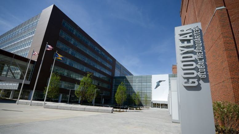 The new contract covers workers at three Goodyear Tire & Rubber Co. plants. (Pictured, Goodyear's global headquarters in Akron, Ohio.)