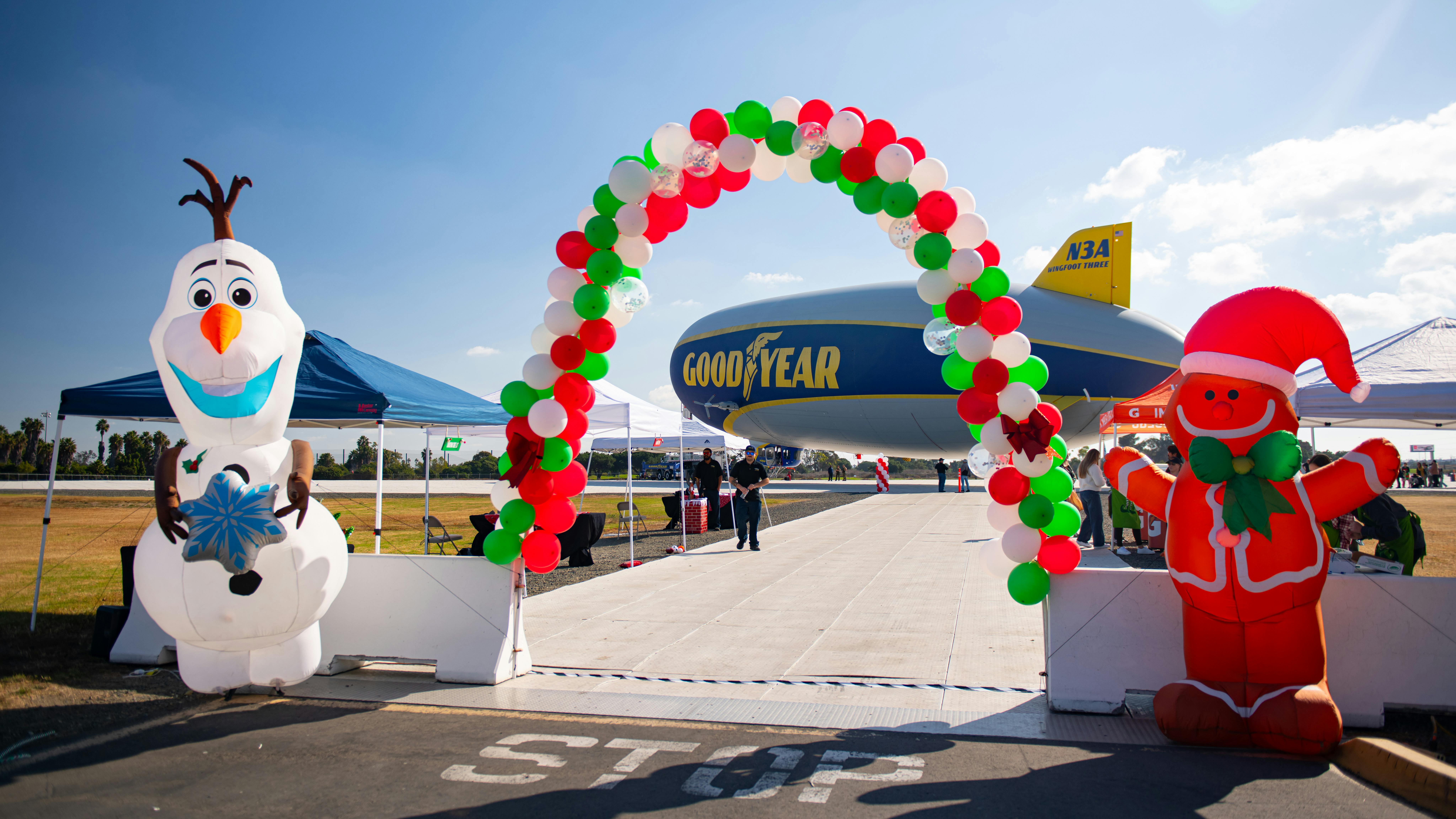 'Over the past 16 years, toy drives at Goodyear Blimp bases have collected more than 300,000 toys and raised more than $875,000 for the Marine Toys for Tots Program,' say Goodyear Tire &amp; Rubber Co. officials.