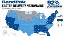 BendPak Inc.'s new warehouse serves customers in New England, the Mid-Atlantic states and parts of the Great Lakes region.